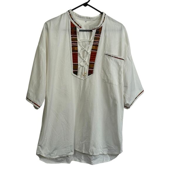 Ethnic Southwestern Native Top Lace Up Front Unisex XL Peasant Festival Outdoor - Picture 2 of 8